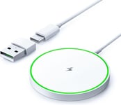 Magnétique Chargeur Induction Pour Iphone, 15w Rapide Chargeur Compatible Pour Magsafe Apple, Blanc Chargeur Sans Fil Pour Iphone, Station De Charge Pour Apple Et Airpods, Wireless Charger.[F402]