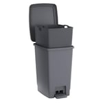 SUNDIS Bucket Bin, poubelle à pédale 30 L, seau amovible, rectangulaire, en plastique recyclé, gris, pour cuisine, bureau, buanderie, atelier, salle de bain