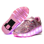 BrightFootBook LED Lumineux Chaussures de Skateboard,Enfants Chaussures avec roulettes Lumières,Outdoor lnline Patins à roulettes Fille Garçon Mode Baskets avec Roues,Pink-32