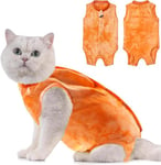 Avont Cat Recovery Suit Post Surgery, Elizabethan Collar & Cone Alternative, Kitten Onesie Pet Surgical Spay Shirt for Abdominal Wounds or Skin Diseases -Tie-dye Orange(L)