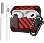 Airpods 3rd Generation Case Cover Men Lock with Cleaning Kit, OTOPO Protective Cover with Cleaning Pen Compatible with Apple Airpod 3rd Gen Case, Shockproof Rugged Shell for iPod 3 Case Black/Red