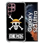 Cokitec Coque Renfocée en Verre Trempé pour Samsung Galaxy S23 Ultra Manga One Piece Tete de Mort