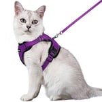 rabbitgoo Harnais Chat Anti évasion avec Laisse Violet M, Harnais Chaton Petit Chien Réglable, Collier Harnais et Laisses pour Chat Refléchissant Attache Dessus Gilet Respirant pour Lapin Chat Chiot