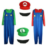 Vuxen Super Mario och Luigi Maskeraddräkt Rörmokare Bröder Halloween Kostym Red Mario S