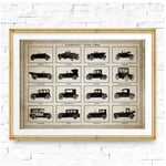 chthsx Vintage Vehicles Canvas Art Poster Print Retro Art Rustic Wall Decor Car Auto Automobile Typical Forms Art Painting Wall Picture-30x42cm No Frame