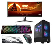 Pcspecialist Flux 330 Gaming PC, Monitor, Keyboard, Mouse & Gaming Surface Bundle - Intel® Core™ i7, RTX 4070, 1 TB SSD, Black