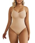 SHAPERX Body Gainant Femme Gaine Amincissant Ventre Plat Sculptant Minceur Shapewear Invisible Bodysuit Top, UK-SZ5215-Beige-L/XL