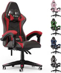 Fauteuil De Bureau Chaise Gamer Chaises De Bureau A Haut Dossier Avec Coussin Et Dossier Inclinable Noir Et Rouge Bigzzia