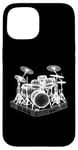 Coque pour iPhone 15 Ensemble de batterie 3D Wireframe - Vintage Drummer Drums Lover