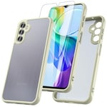 RC1WD Coque Samsung A14 4G/5G, Coque Galaxy A14 avec Verre Trempé Protection D'écran, 360 Antichoc Résistante intégrale Complète Protection Translucide Etui Housse pour Samsung Galaxy A14-Blanc