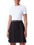 Calvin Klein Jeans Women's Logo Elastic Short Sleeve Dress J20J223066 Fit & Flare, Bright White/Ck Black, L