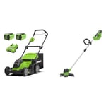 Greenworks 40V Cordless Lawn Mower 41cm (16") with 2x 2Ah batteries and charger - 2504707UC & Greenworks 40V Cordless String Trimmer (Front-mount motor) - Battery and charger not included - 2101507