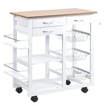 HOMCOM Chariot de Service desserte de Cuisine à roulettes Multi-rangements 92L x 37l x 82H cm MDF Imitation chêne Clair pin Blanc