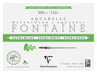 Clairefontaine 976078C Bloc Encollé 4 Côtés Fontaine Extra Blanc Grain Torchon 15x20cm 300g - 15 Feuilles Papier Aquarelle Extra Blanc 100% Coton - Qualité Professionnelle