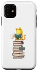 Coque pour iPhone 11 Kawaii Cat Reading Book Stack Cute Bookworm T-shirt graphique