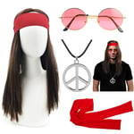 iZoeL Deguisement Hippie Deguisement Annees 80 70 Deguisement Carnaval Perruque Hippie Homme Deguisement Disco Femme Accessoires Costume 1970 Hippie Lunettes