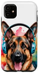 Coque pour iPhone 11 Berger Allemand Écouteurs Chien Alsacien Animaux Imprimé