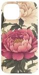 Coque pour iPhone 15 Motif pivoine bordeaux et crème