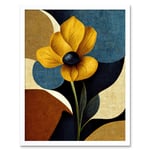 Blue Mustard Ochre Copper Autumnal Abstract Stem Flowers Painting Art Print Framed Poster Wall Decor 12x16 inch