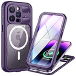 Lanhiem Coque pour iPhone 14 Pro Max Étanche [IP68 Imperméable+Compatible avec MagSafe] 360 Indestructible Antichoc Antipoussière Waterproof Etui Housse pour iPhone 14 Pro Max (6.7") Violet