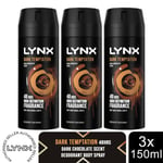 Lynx Body Spray Dark Temptation 48-H High Definition Fragrance Deo, 3x150ml