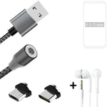 Magnetic charging cable + earphones for OnePlus OnePlus 8 + USB type C a. Micro-