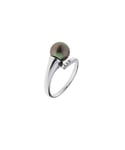 Blue Pearls Womens Black Tahitian Pearl, Diamonds Ring and White Gold 375/1000 - Multicolour - Size L