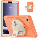 Coque Antichoc Pour Samsung Galaxy Tab A9 8,7"" 2023 Sm-X110/X115/X117, Coque De Protection Pour Enfants Avec Béquille Rotative, Dragonne Pour Tablette Samsung A9 - Orange Corail