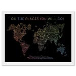 Artery8 World Travel Landmark Line Map Oh The Places You Will Go! Rainbow Black Artwork Framed Wall Art Print A4