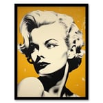 Artery8 Blonde On Mustard A Stylish Modern Black White Photo Of A Woman On Yellow Artwork Framed Wall Art Print 18X24 Inch