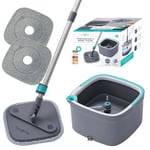 True & Tidy, True Clean Spin Mop and Bucket System, Includes Spin Mop, Dual Compartment Mop Bucket and 2 Thick Washable Microfiber Mop Pads, SPIN-800A, Gray