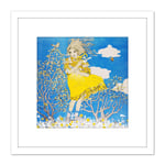 Zuckermann Cizek Girl Amongst Flowers Painting 8X8 Inch Square Wooden Framed Wall Art Print Picture with Mount