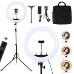 Pahajim Ring Light 18" with Tripod Stand, Selfie Ringligt LED Makeup Light with Remote Control, Phone Holder, Dimmable 3 Light Modes & 10 Brightness for Vlog, YouTube, Photography, Live Streaming