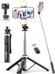 135CM Perche à Selfie Trépied avec 2 Lumière, Trépied pour Téléphone avec Télécommande Détachable,Portable Selfie Stick Trepied Extensible avec Vis de 1/4"" Compatible pour iPhone/Android/GoPro/Camera