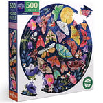 eeBoo- Piece&Love: Moths-500 pc Rond 500 pièces – Papillons de Nuit coloré en Carton recyclé – Puzzle Adulte de qualité supérieure-PZFMOT, Noir, 1 EA