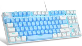 Clavier De Jeu Mécanique À 75 % Avec Interrupteur Bleu, Clavier Rétroéclairé À Del Bleue, 87 Touches, Clavier D'Ordinateur Filaire Tkl Compact Pour Ordinateur Portable Windows \ Bleu/Blanc