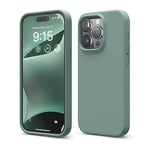 elago Coque en Silicone Liquide Compatible avec iPhone 15 Pro, Coque de Protection intégrale [Structure à 4 Couches Anti-Choc], Doublure en Microfibre Douce Anti-Rayures (Vert Nuit)