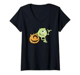 Womens Halloween Monsters Inc Mike With Pumpkin V-Neck T-Shirt