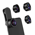 AFAITH Objectif de Caméra pour Smartphone, 3 en 1 Kit d'Agrafe de Lentille de Téléphone Portable, Objectif Macro 20X & Objectif Fisheye 198 ° & Objectif Grand Angle 120 ° pour iPhone Samsung Huawei