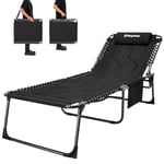 KingCamp XL Bain de Soleil en Coton épais 5 Positions Réglable Chaise Longue Inclinable Pliable avec Oreiller Rembourré Charge Max 150kg Lit de Camping Pliant pour Patio Jardin Plage Pêche 200x68x38cm