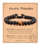 POWWA Bracelets for Men, Natural Tiger Eye Lava Rock Stone Protection Bracelets, Mens Beaded Bracelet Gifts for Men Dad Boyfriend Husband Son Brother Grandpa Father