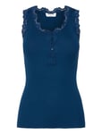 Silk Top W/ Button & Lace Blue Rosemunde