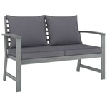 Banc De Jardin Meuble De Patio D'extérieur Terrasse 120 X 60,5 X 81 Cm Et Coussin Gris Foncé Bois Solide D'acacia Helloshop26 02_0011212