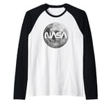 Retro NASA Worm Logo Full Moon Space Graphic Apollo Artemis Raglan Baseball Tee