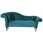 Chaise Longue Méridienne Chesterfield Côté Gauche en Velours Bleu pour Salon Glamour et Vintage Beliani