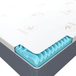 CASABEL Surmatelas 80 x 200 cm Mousse à Memoire de Forme 5 cm + Housse en Bambou - sur-Matelas Simple - Zones Ergonomiques de Soutien - Gel Infusé Bleu - sur Matelas, Clic Clac, BZ