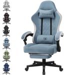 GTPLAYER Chaise Gaming Bureau Ergonomique Fauteuil Gaming Leathaire, accoudoir inclinable, avec Repose-Pieds Bleu Clair