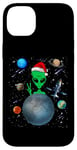 Coque pour iPhone 14 Plus Christmas Alien Santa Peace Hand In Space Santa Hat Xmas