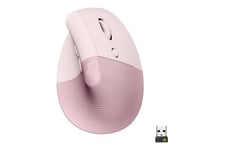 Logitech Lift Vertical Ergonomic Mouse - vertikal mus - Bluetooth, 2.4 GHz - rosa