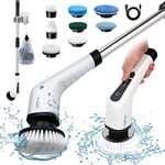 Brosse Rotative Électrique, Brosse de Douche FARI avec 8 Têtes de Brosse Remplaçables, Nettoyeur Électrique sans Fil avec Manche Ajustable pour la Salle de Bain et la Douche